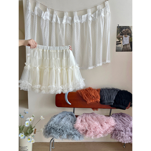 芭蕾风甜美木耳边蕾丝网纱蛋糕蓬蓬短裙女春夏miu韩系超仙半身裙