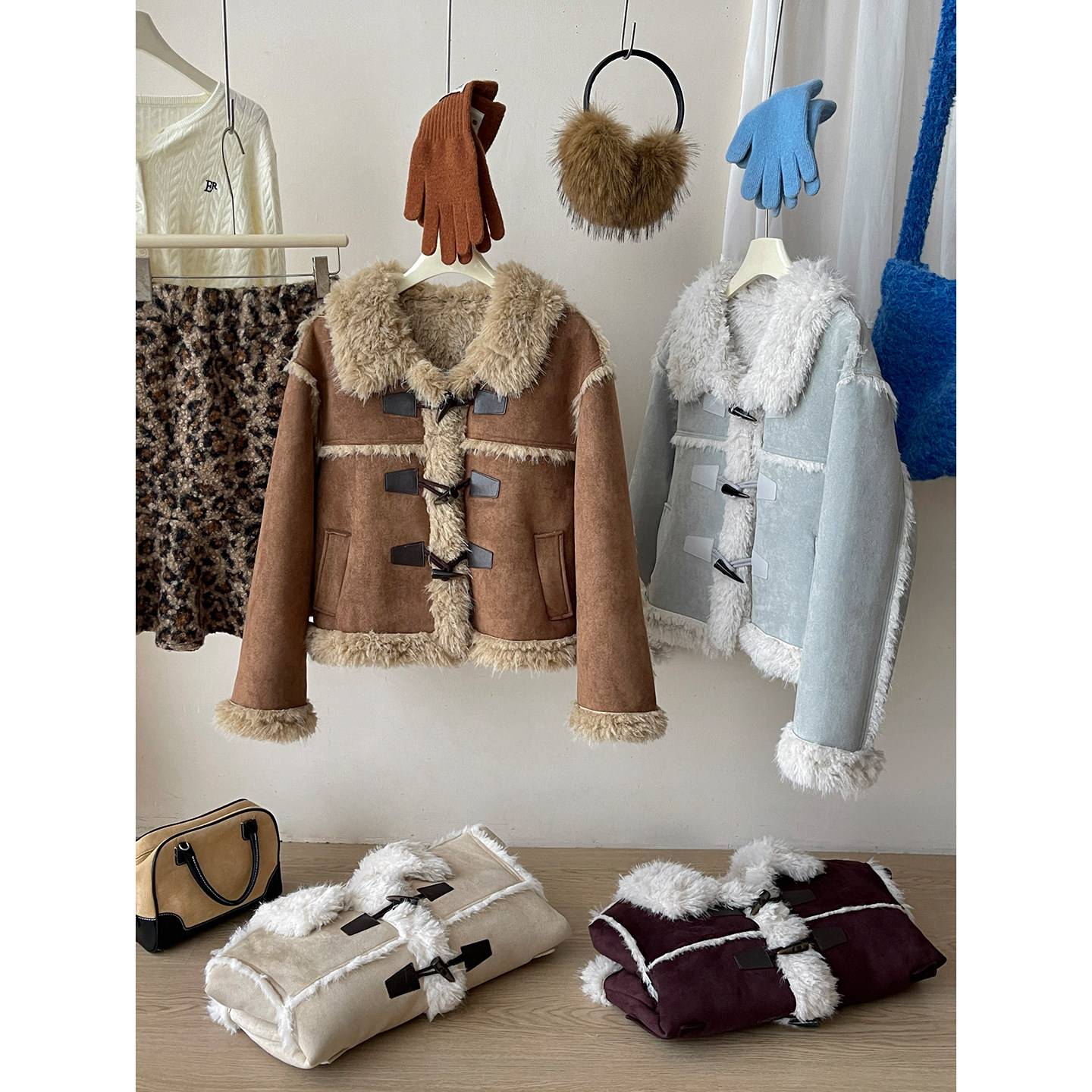 特价日韩系加厚皮毛一体翻领鹿皮绒外套女秋冬羊羔毛棉服夹克上衣