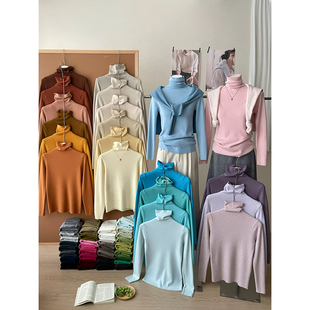 日韩系软糯堆堆领修身 女秋冬复古内外百搭叠穿基础打底上衣 针织衫