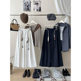 法式复古老钱风丝巾编织腰带山本阔腿裤女秋松弛感慵懒风休闲裤子