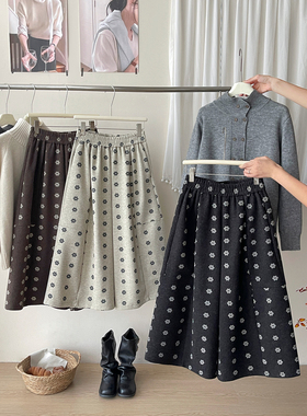 日韩系加厚毛呢料花朵气球阔腿裤女秋冬七八分休闲弯刀花苞裙裤子