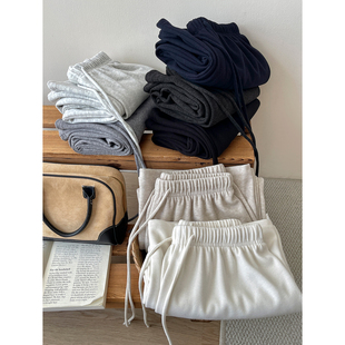 日韩系简约糯米毛巾羊绒阔腿裤女秋慵懒松弛垂感显瘦直筒休闲卫裤