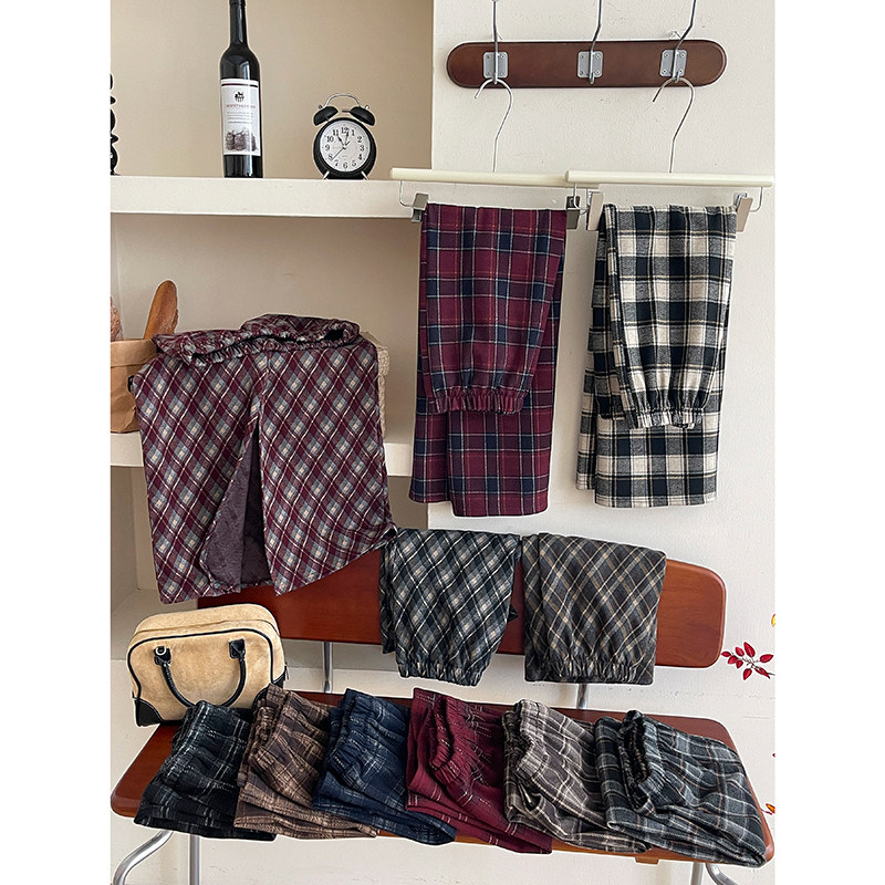 复古磨毛羊绒呢菱形格纹半身裙女秋日系洋气包臀a字开叉直筒裙子,女装/女士精品,半身裙,淘宝优惠券,粉丝福利购,淘宝优惠卷