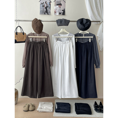 简约显瘦百搭松紧腰山本阔腿裤子