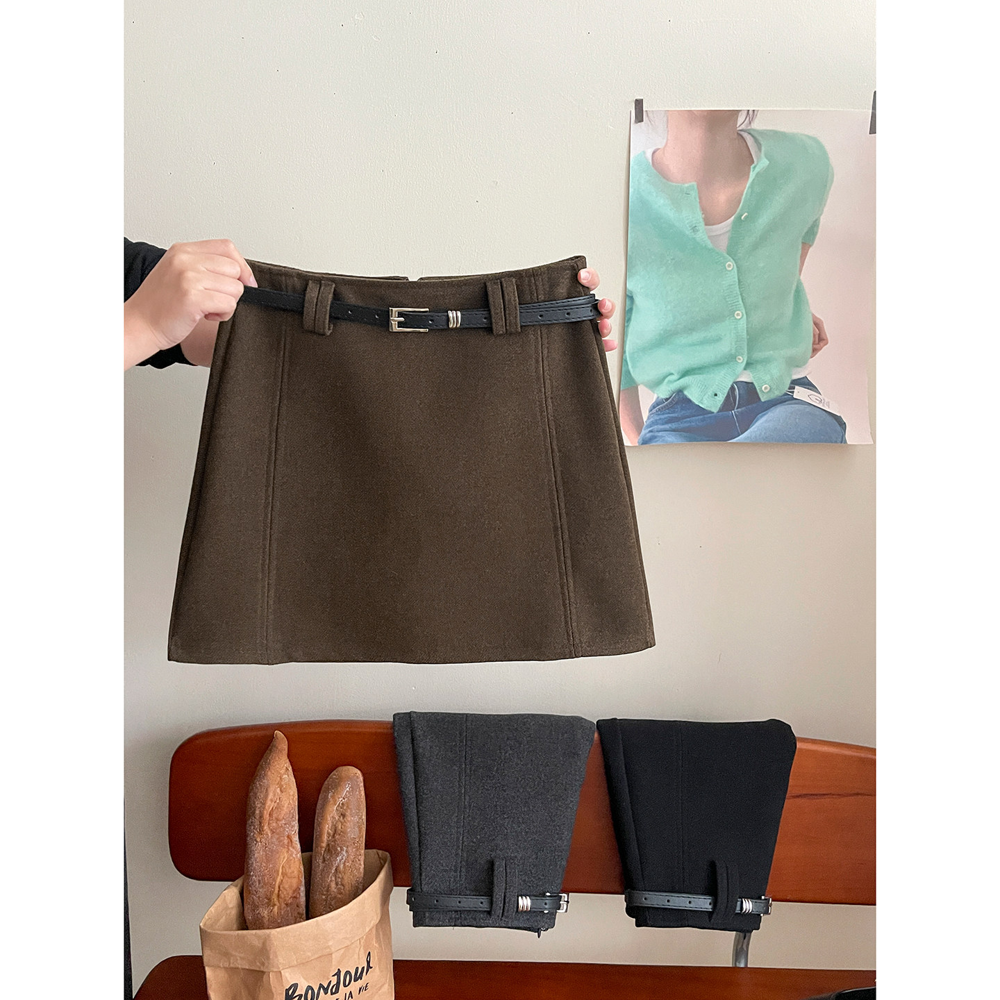 韩国chic简约羊绒毛呢料西装短裙女秋冬拼接百搭包臀A字半身裙子,女装/女士精品,半身裙,淘宝优惠券,粉丝福利购,淘宝优惠卷