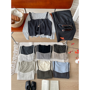 日韩系复古软糯混羊绒针织衫女秋百搭叠穿吊带背心打底两件套上衣