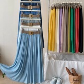 法式 复古慵懒松弛感大摆冰丝麻棉半身裙女夏编织腰带度假风a字裙