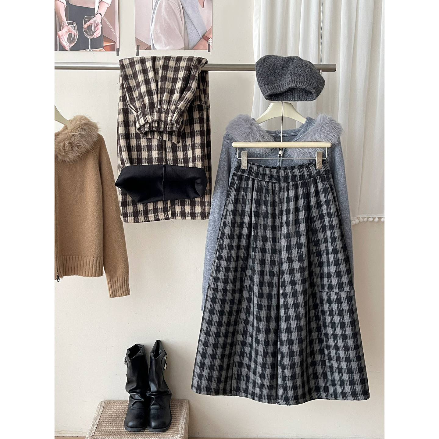 日韩系复古格子加绒粗花毛呢料气球阔腿裤女秋冬休闲弯刀花苞裙裤,女装/女士精品,休闲裤,淘宝优惠券,粉丝福利购,淘宝优惠卷