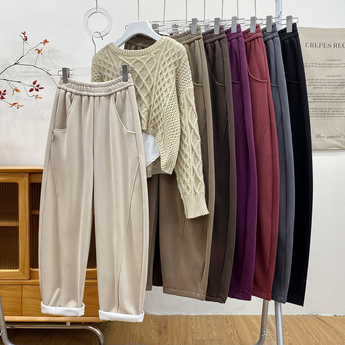 美式加绒阔腿香蕉裤女秋冬宽松工装休闲显瘦直筒运动镰弯刀卫裤子,女装/女士精品,休闲裤,淘宝优惠券,粉丝福利购,淘宝优惠卷