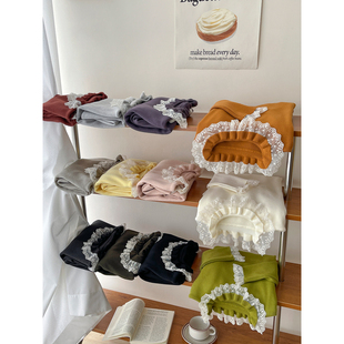 日韩系软糯木耳蕾丝花边领针织衫 女秋冬复古内外百搭叠穿打底上衣