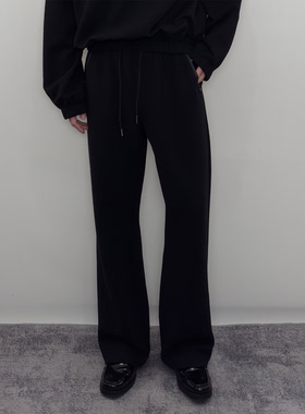 Roast lucky褶皱空气层肌理压胶拉链微喇抽绳卫裤男运动直筒长裤