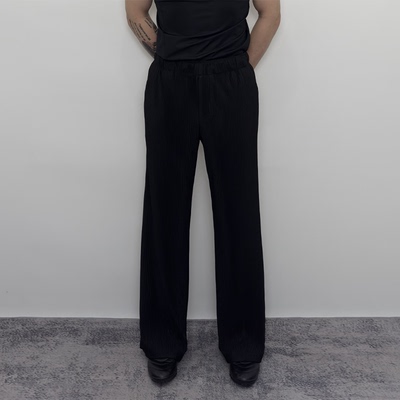 Roast lucky春夏轻薄款竖纹肌理褶皱微喇弹力凉感健身直筒长裤