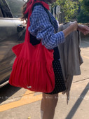 甜妹褶皱裙系单肩包大容量红色托特包韩系氛围感布包新款 仙女包