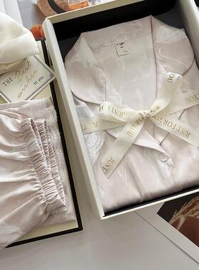 高级礼盒送闺蜜送妈妈节日礼物郁金香印花冰丝家居服夏季短袖女士