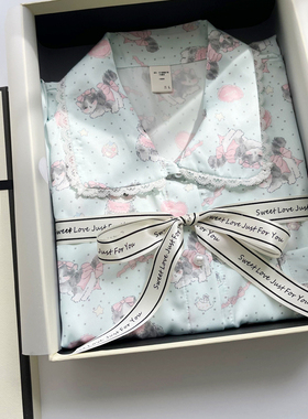 猫咪冰丝绸睡衣女2025春夏季薄款家居服短袖高级感送闺蜜生日礼物