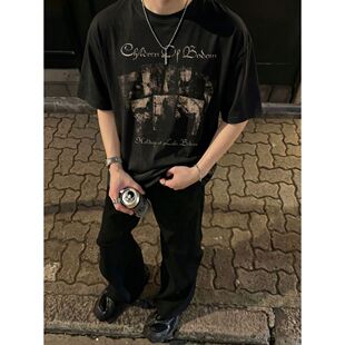 260g索罗娜凉感夏季男装短袖T恤博多之子摇滚乐队复古做旧美式