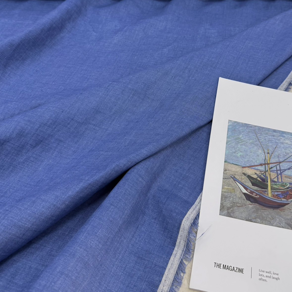 砂洗牛仔深蓝色亚麻衬衫布料