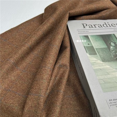 哈里斯风黄棕色格子羊毛西装布料