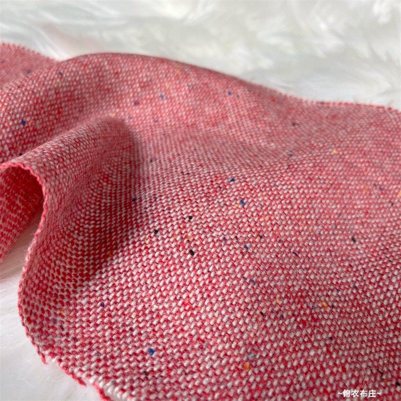 超美复古加厚西瓜红雪花彩点钢花呢粗纺羊毛西装外套马甲服装布料