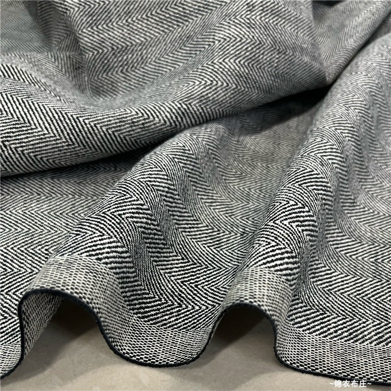 黑白人字纹亚麻设计师西装布料