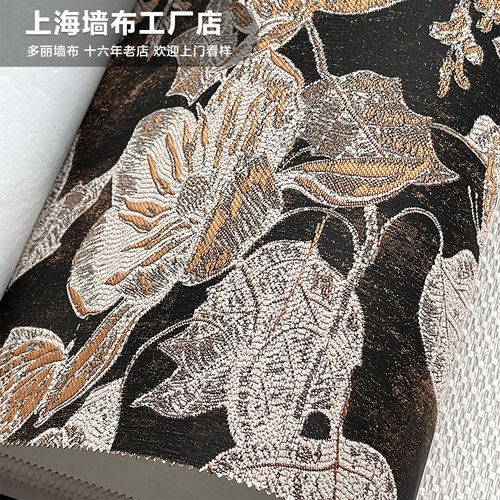 高档加厚提花美式黑色背景墙布无缝2026新款复古美式壁布MLK121