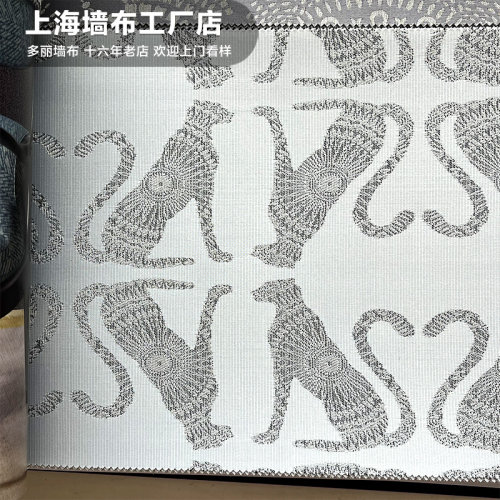 高档法式提花小豹子墙布超个性玄关客厅背景墙壁布上门安装YSK-X2