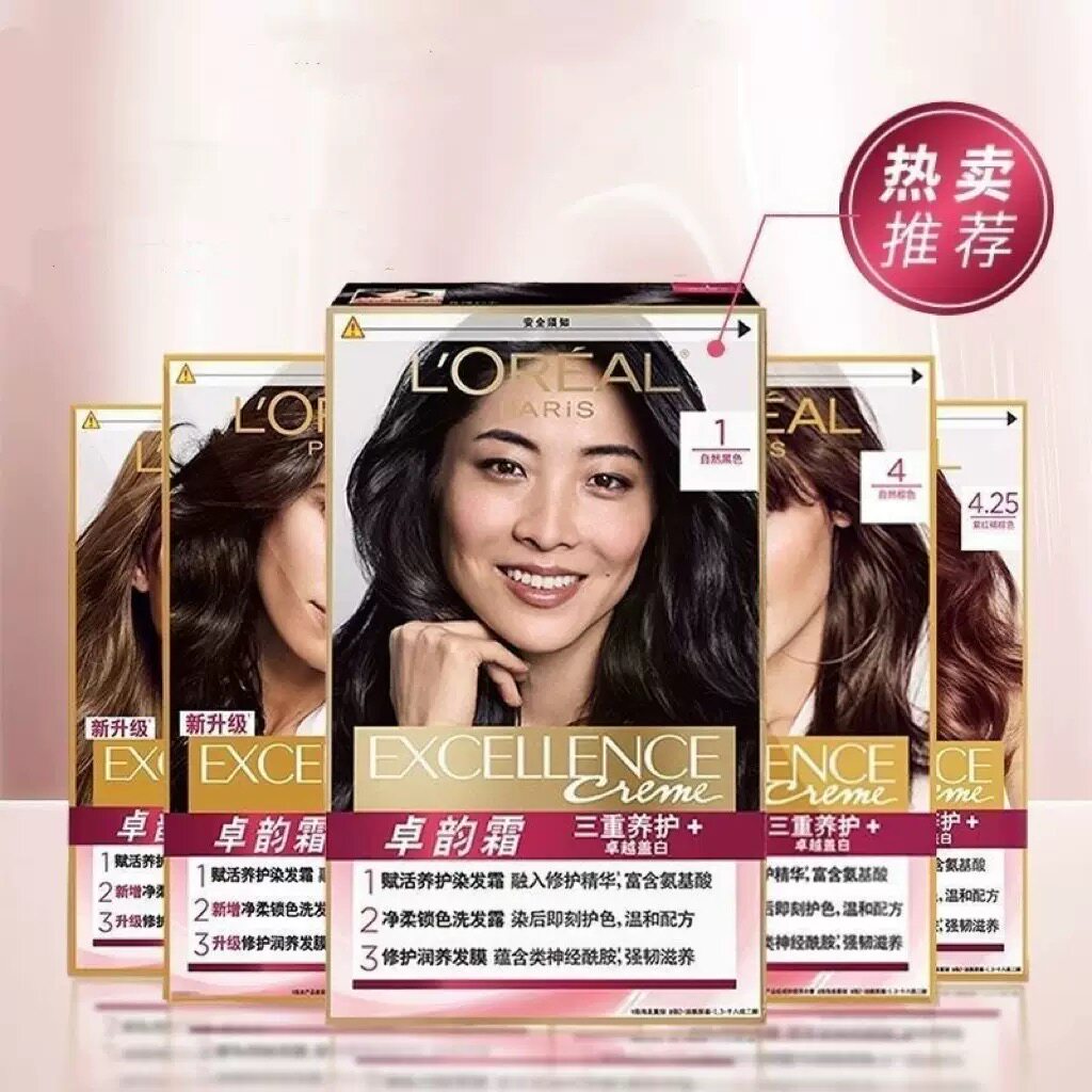 欧莱雅 卓韵霜赋活养护染发霜 男女头发染发膏遮盖自然黑色深棕色