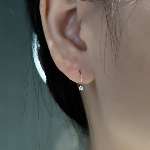 18K金实验室人工培育钻石迷你耳勾耳圈单钻六爪简约彩金超闪百搭