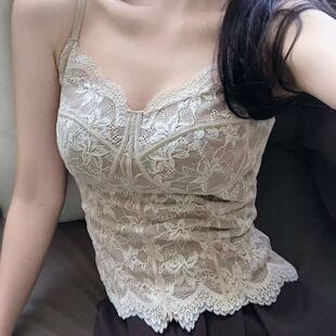 蕾丝纯欲吊带美背一体杯B11 显瘦薄款 春夏法式 免穿文胸背心女修身