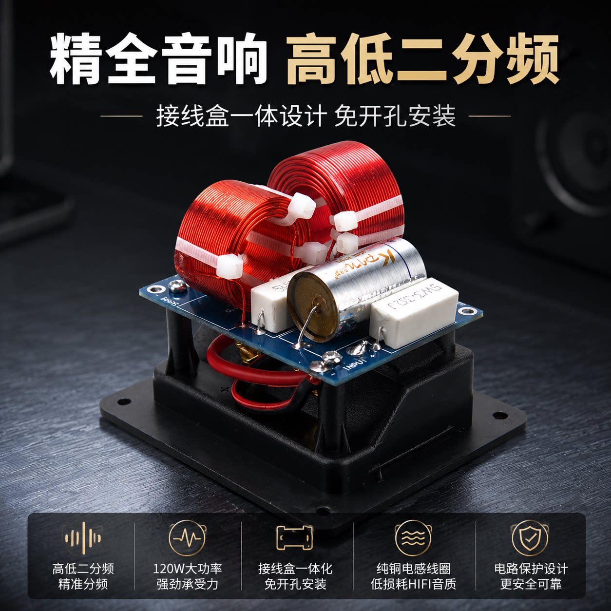 精全音响DIY音箱保真分音器 高低二分频器 常规2位接线盒一体设计