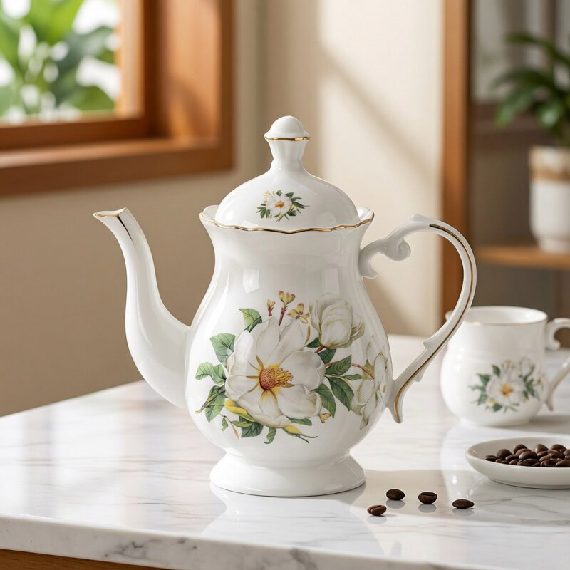 欧式陶瓷手工描金中号茶壶