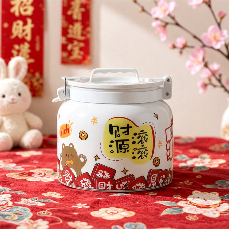 家用迷你小米缸景德镇陶瓷密封罐大号食品级猪油罐聚财中药杂粮罐