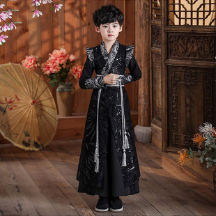 男童汉服黑色侠客服装中国风儿童古装公子少爷服男孩唐装剑客套装
