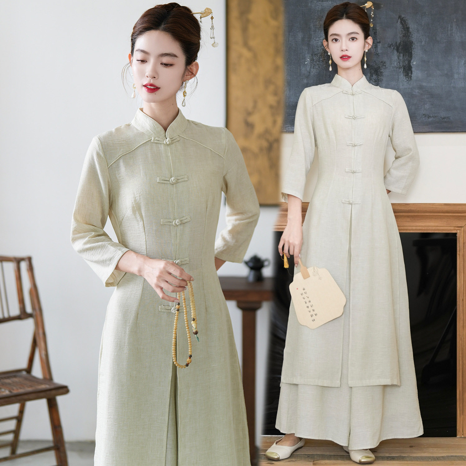 2198实拍2026亚麻茶服春秋新禅意居士服汉服中国风中式唐装套装女