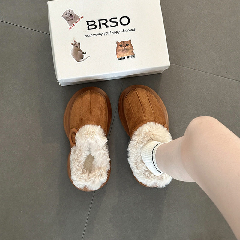 毛茸茸保暖通勤包头棉拖鞋简约复古百搭毛毛鞋女2025秋冬新款外穿