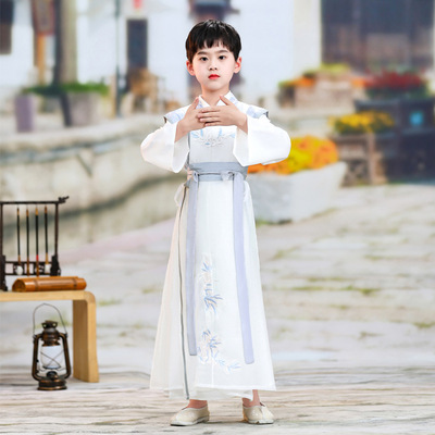男童汉服儿童唐朝李白服装圆领袍国学男孩古装书生诗人古诗演出服
