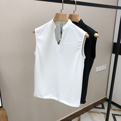 立领背心男潮夏季潮流外穿无袖t恤坎肩休闲男士马甲宽肩冰丝马夹