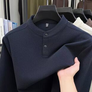 按扣款双面真德绒加厚打底衫男长袖秋冬保暖T恤立领纯色上衣卫衣