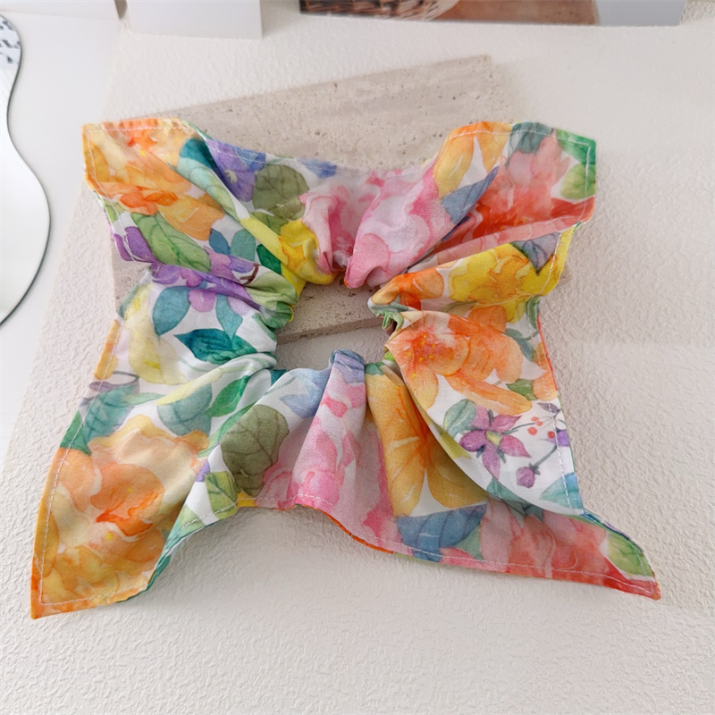 梦良手作 50支纯棉布料 油画花朵图案风车发圈 发绳发饰头饰头绳