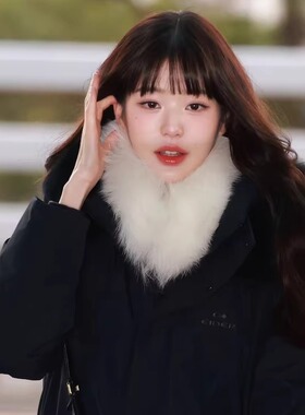 张元英同款仿狐狸毛保暖冬季毛领磁吸围脖纯色韩版长方形
