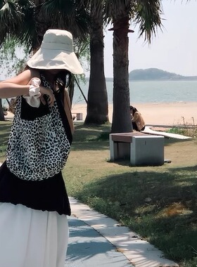 2025新款豹纹帆布包女大容量单肩包学生上课通勤休闲格子包高级感