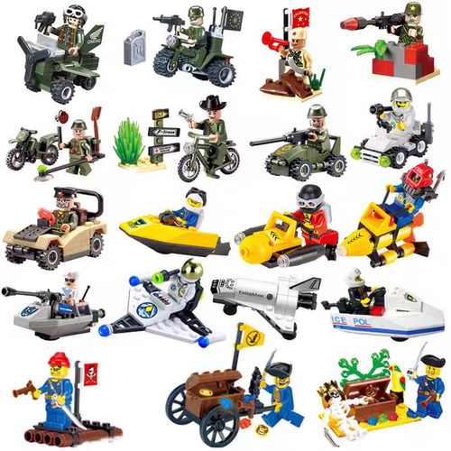 启蒙启蒙积木工程消防车坦克挖掘机警车赛车推土机炮车拼装玩具