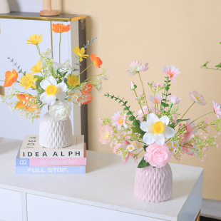 高档仿真花束满天星假牡丹花客厅插花餐桌花艺茶几电视柜装饰摆件