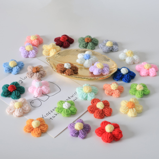 泡芙花针织胸针手工diy编织毛线钩织仿真小花朵发卡包包装饰成品