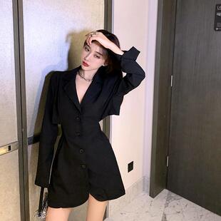 设计感小心机西装连衣裙2023新款夏收腰显瘦气质小个子a字裙子女