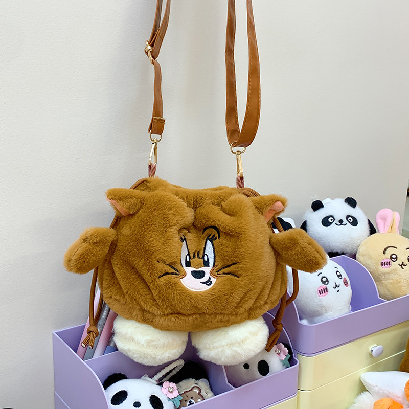 毛绒包卡通猫和老鼠抽绳可爱毛绒斜跨包个性搞怪情侣闺蜜单肩包,玩具/童车/益智/积木/模型,斜挎包/拎包/腰包,淘宝优惠券,粉丝福利购,淘宝优惠卷