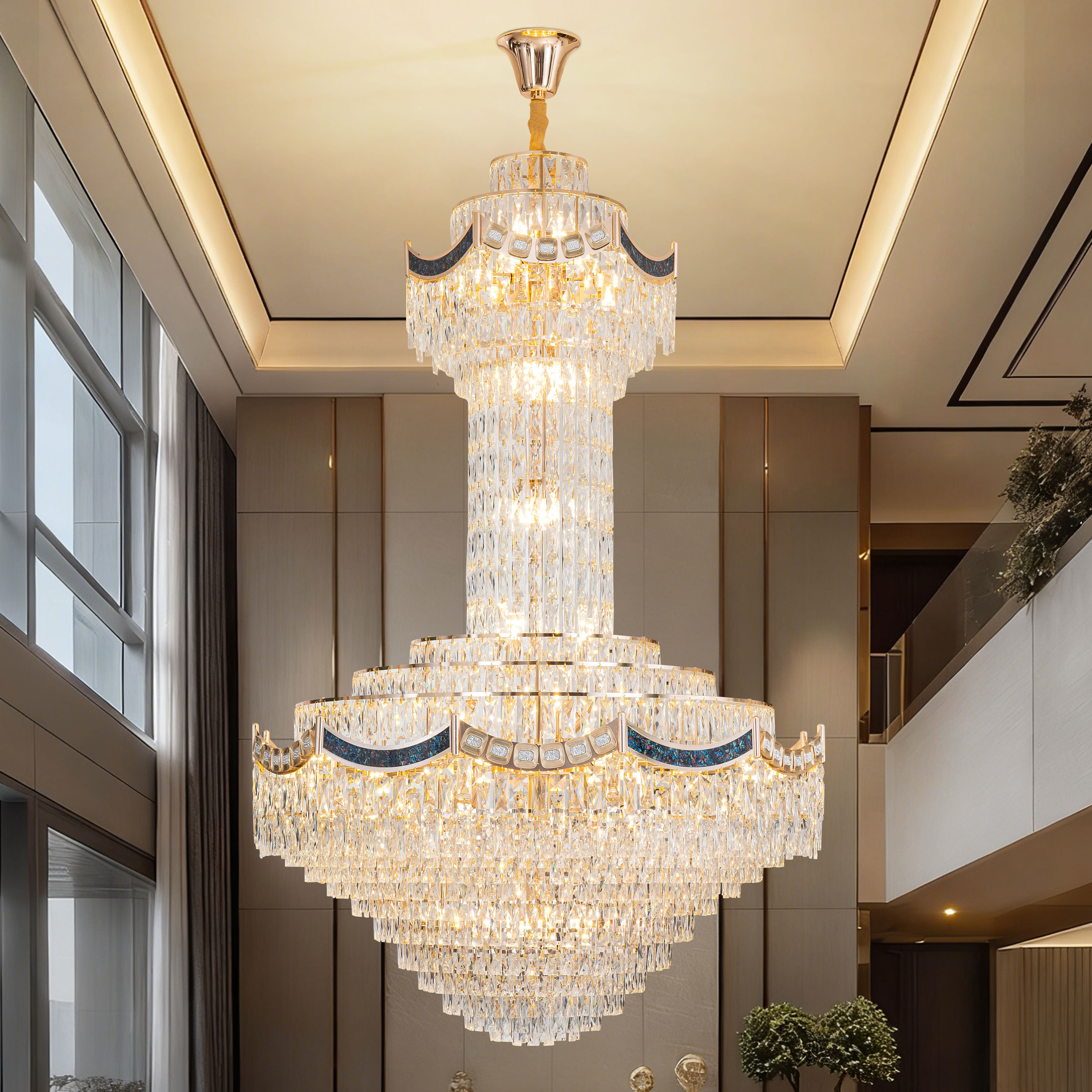 复式楼大吊灯法式客厅灯轻奢高级感别墅挑空中空大厅现代水晶吊灯