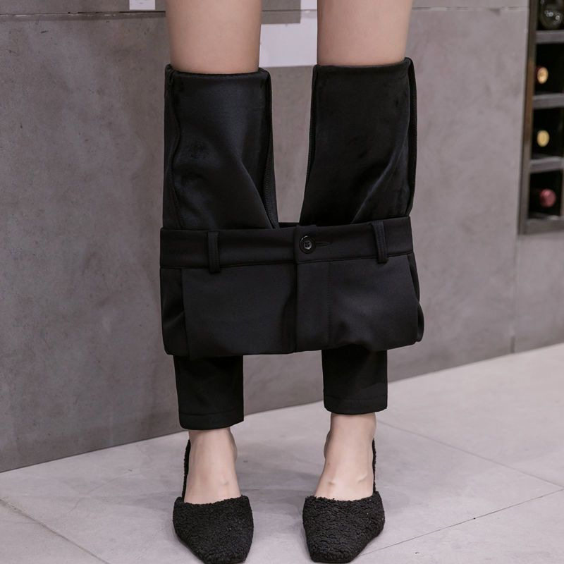 冬裤加绒长裤女士西装直筒裤显瘦修身西裤大码胖休闲裤加绒加厚