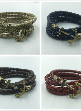 船锚编织皮革情侣手链