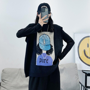 慵懒风小女孩针织背心马甲女春秋冬外穿软糯宽松大码叠穿无袖马夹